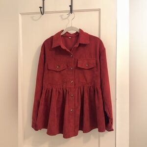 Women's Maroon Faux Corduroy Top
